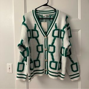 Miracle Green and White Cardigan Sweater